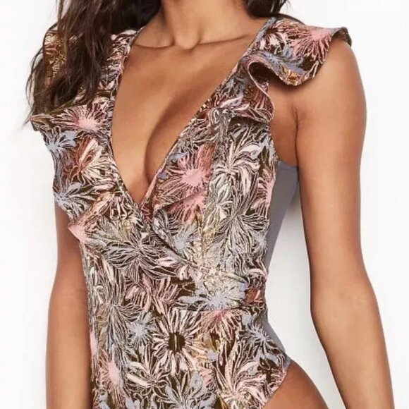 Victoria's Secret Dream Angel Shine Brocade Ruffle Bodysuit mesh back X small - Picture 1 of 2